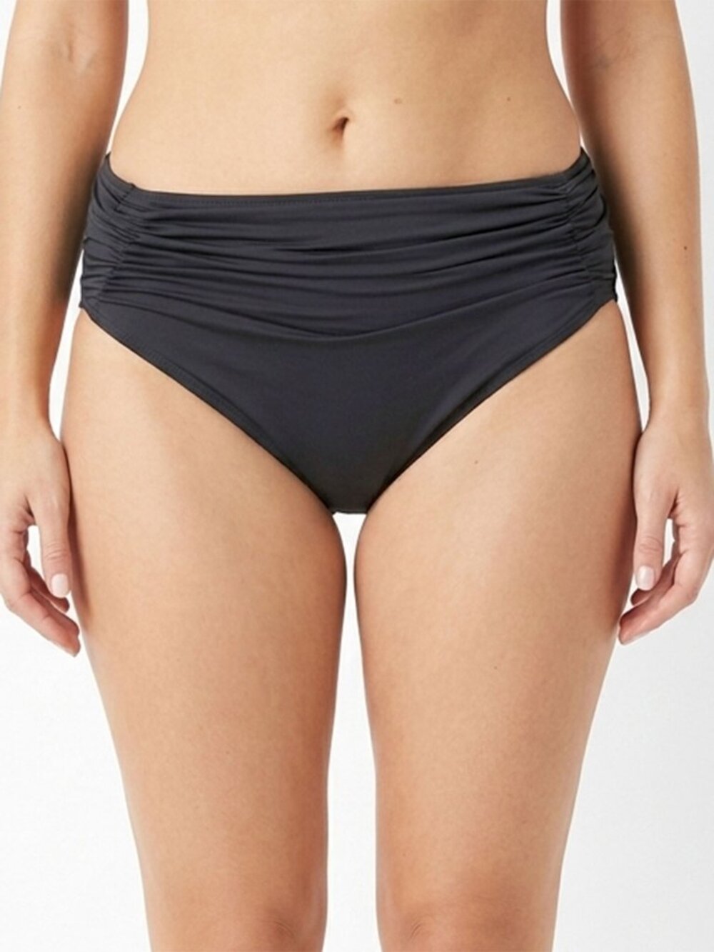 Carmen Marc Valvo Ruched High Rise Bikini Bottom Swimsuit Black Stretch Large